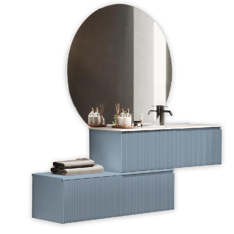 AQA Design Composition de salle de bain en MDF avec baignoire à droite VENERE en 4 pièces en bleu tiffany L.200 P.45 H.190 MPVE54-TIF - bleu Bois ma_0