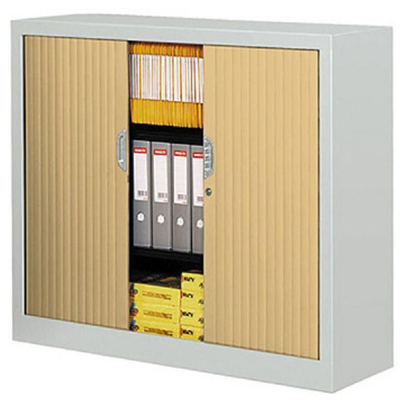 ARMOIRE MÉTAL CONFORT - A RIDEAUX - H. 100 X L. 120  CM - CORPS ALUMINIUM - RIDEAUX HÊTRE