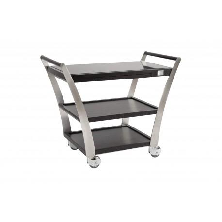 Chariot de service Odyssée - plateau Corian, structure bois chêne massif, finition inox brossé - L 1100 x 540 x h 900 mm_0