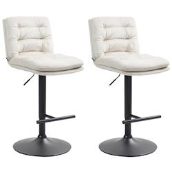 CLP Lot de 2 tabourets de bar Damar velours Crème/Noir - beige textile 325661_0