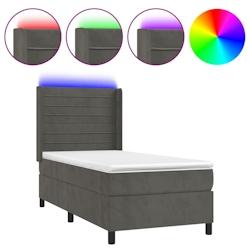 Décoshop26 - Cadre de lit LED avec sommier, tête de lit réglable, matelas 90x190cm en velours gris foncé - TDL0208258_0