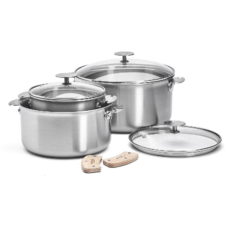 DE BUYER batterie 3 casseroles 16/20/24cm + anses + couvercle 3661.03 - 3011243661030_0