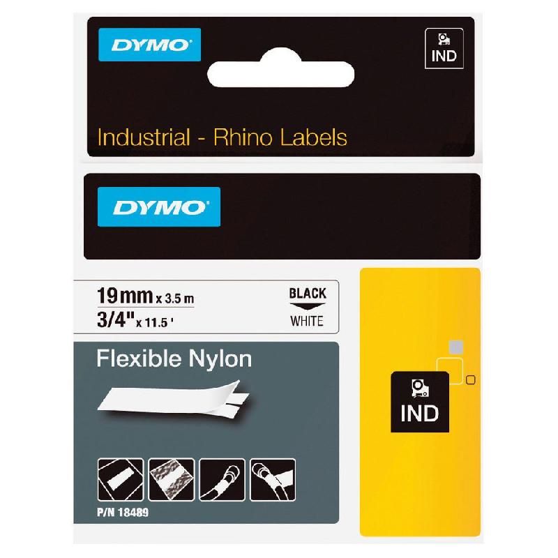 DYMO RUBANS TITREUSE DYMO RHINO - ÉCRITURE NOIR / FOND BLANC - 19 MM X  LONGEUR 3,5 M - NYLON - MODÈLE 18489