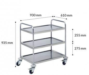 Guéridon inox éco - 3 plateaux - 930 x 610 x H935 mm - CH80961 - robuste avec charge maximale 250 kg_0