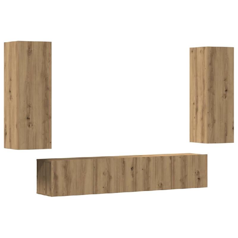 Helloshop26 - Lot de 4 meubles TV muraux modernes avec grand espace de rangement 80 x 30 x 30 cm en bois d'ingénierie chêne 02_0055857 - Bois massif_0
