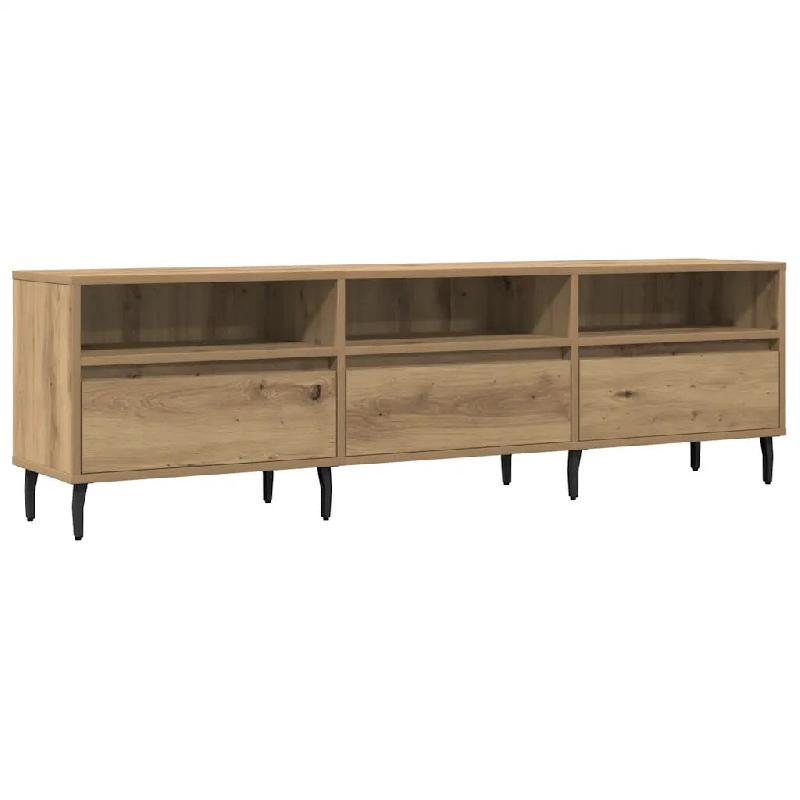 Helloshop26 - Meuble TV rectangulaire avec grand rangement salon 150 x 30 x 44 cm en bois d'ingénierie chêne artisanal 02_0051073 - Bois massif 3000_0