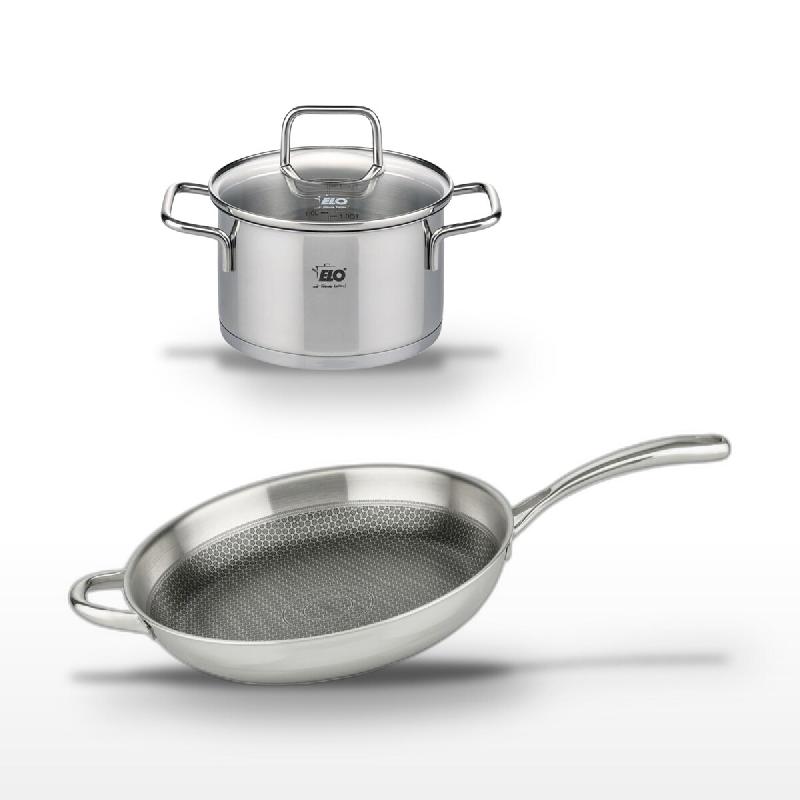 Lot Poêle 32 cm & Faitout 20 cm Elo Relief Evolution - gris inox 3176239956481_0