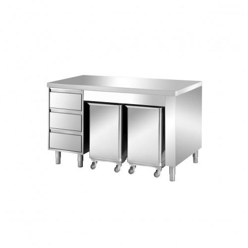 MEUBLE INOX CENTRAL 3 TIROIRS ET 2 BACS À FARINE - 1500 X 600