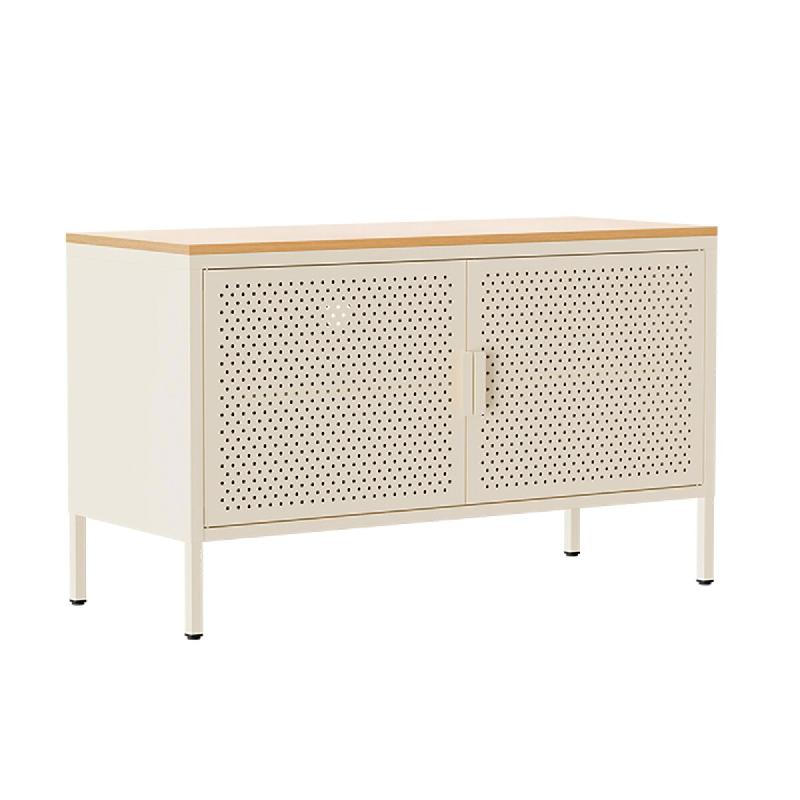 Oviala Business Buffet moderne 2 portes L100 cm en métal écru - blanc acier 113979_0