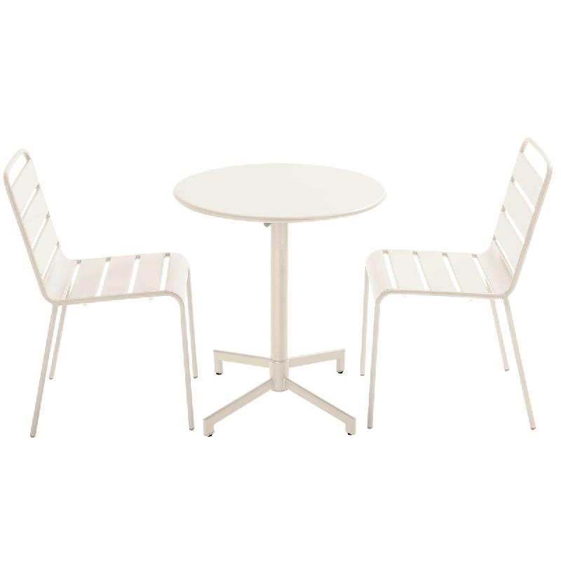 Oviala Business Ensemble table de jardin et 2 chaises en métal ivoire - blanc acier 114703_0