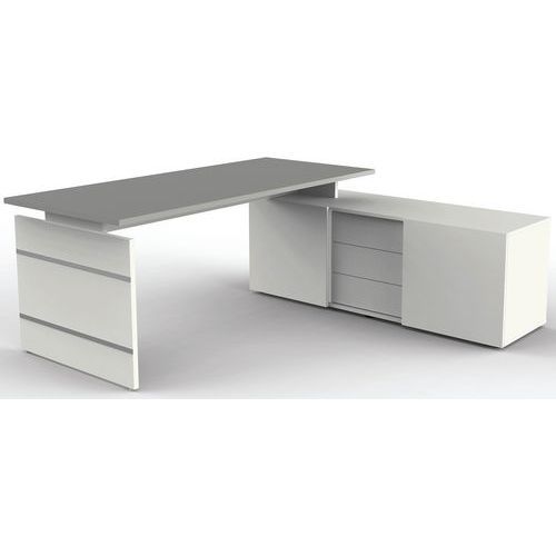 POSTE TRAVAIL FORM4 BUREAU 1800/BUFFET 1600 BLANC/GRAPHITE - KERKMANN