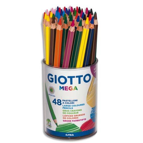 POT CRAYONS DE COULEUR MEGA GIOTTO FORME HEXAGONALE BOIS  18CM MINE 5MM 48 UNITES       COLORIS ASSORTIS
