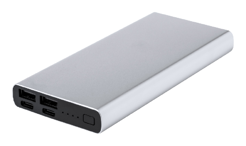 Power Bank USB en aluminium - Batterie 10 000 mAh - 2 ports USB et USB-C - Couleur argenté_0
