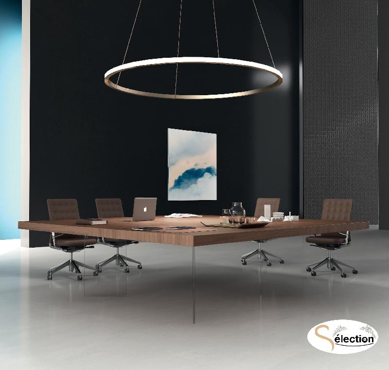 Table de réunion carrée Kyo avec pieds verre - Martex - Noyer_0