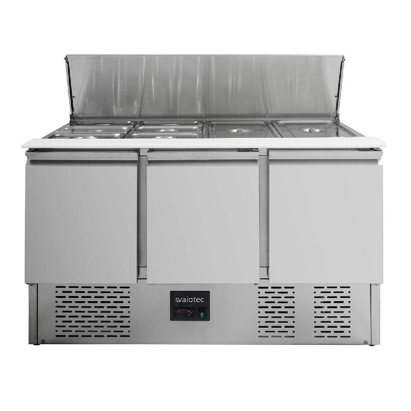Vaiotec Saladette EASYLINE / 3 compartiments avec couvercle à charnière, 1365 x 700 mm - gris inox 10019_0
