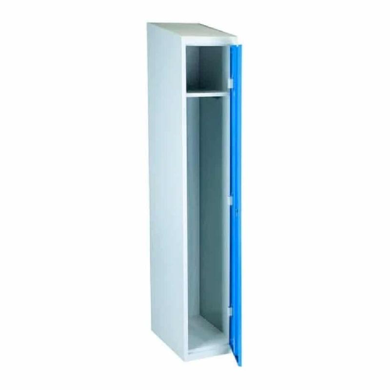 Vestiaire multicases - 1 porte à monter - toit en pente - cadre gris et porte bleu RAL 5010_0