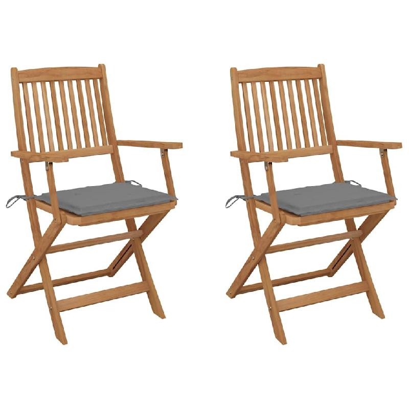VidaXL Chaises Pliables De Jardin Lot De 2 Avec Coussins Bois D Acacia - gris 3064591_0