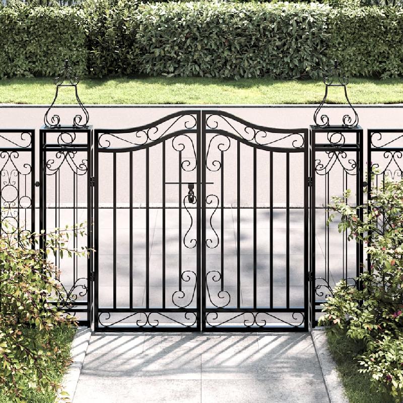 Vidaxl portail de jardin noir 121x8x100 cm fer forgé 363430_0