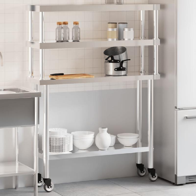 Vidaxl table de travail de cuisine avec étagère 110x30x150 cm inox 3208905_0