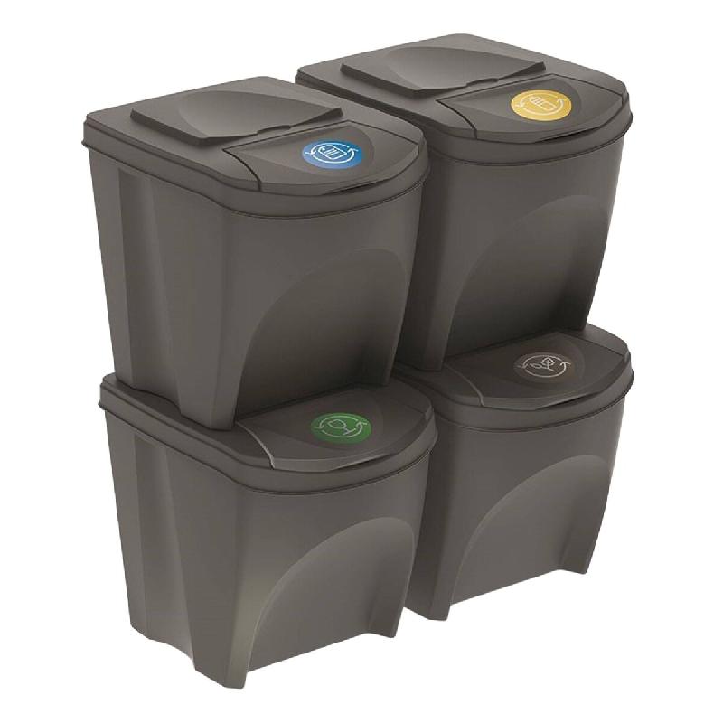 WellHome - Jeu de 4 Poubelles empilables 25L en Gris - gris plastique WH13939_0