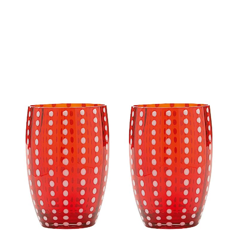 Zafferano Perle Red Glass - Verre Soufflé À La Bouche, 32 Cl, Fait Main - Lot De 2 Verresartisanaux Pour Eau Ou Cocktails - rouge 8051827970405_0
