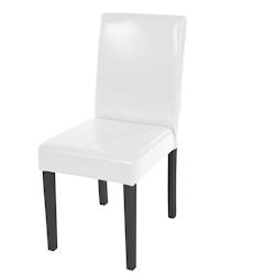 Décoshop26 - Chaise de salle à manger cuisine en cuir blanc pieds en bois foncé style moderne 04_0002329 - blanc 3000272032690_0