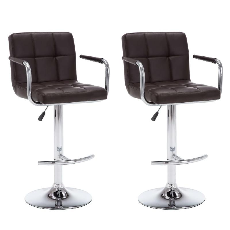 Décoshop26 - Lot de 2 tabourets de bar chaises hautes avec accoudoirs et dossier en PVC marron et acier DEC029774 - marron 3000257549878_0