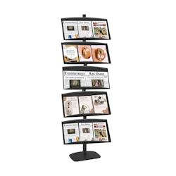 Edimeta - Présentoir vitrine presse H 200 cm - 5 étagères métal noir réglables - Piètement aluminium noir - Réf. 214175MNR_0