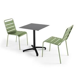 Oviala Business Ensemble table de jardin stratifié gris foncé et 2 chaises vert cactus - Oviala - vert métal 108183_0