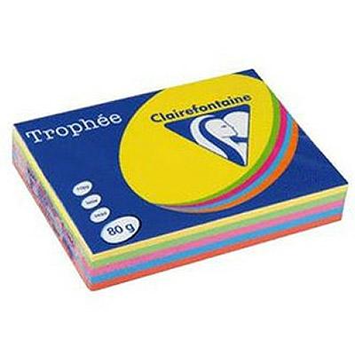 PAPIER COULEUR TROPHEE - COLORIS ASSORTIS INTENSE SOLEIL - MENTHE - CARDINAL - BLEU - FUSCHIA - 80G - A4 - RAMETTE 5 X 100 FEUILLES - LOT DE 5