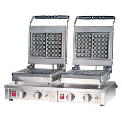 Romux® Gaufrier Électrique Professionnel Double de Table en Acier Inox 61x33 cm | Plaques de Cuisson en fonte en Fonte - 8 Gaufres Carrées - 4000 W_0