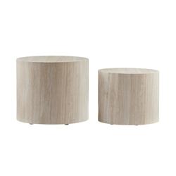 SalesFever Ensemble de 2 tables basses | ovale | MDF revêtu d'une feuille d'aluminium aspect travertin | L 48/40 x P 33/24,5 x H 40/33 cm | Beige - b_0