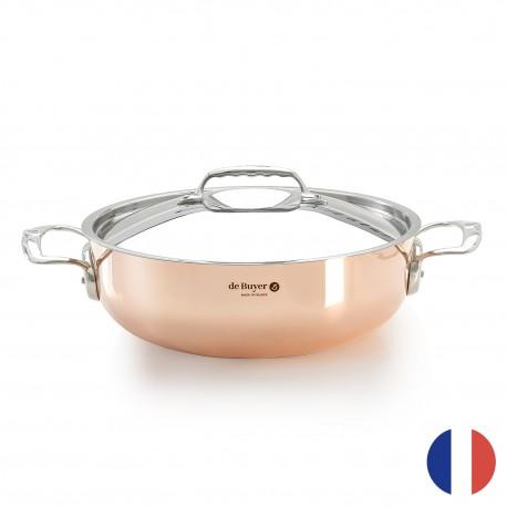 Sautoir bombé à 2 anses en cuivre-inox avec fond magnétique induction et couvercle - Prima Matera De Buyer_0