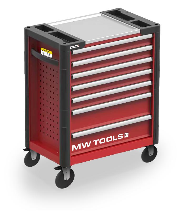 Servante d'atelier 7 tiroirs rouge et noire finition haute qualité avec plan de travail en acier inoxydable MW Tools GWB107_0