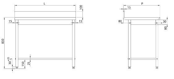 Table adossée sans étagère basse 1800x700x850 mm à monter - 950027180_0