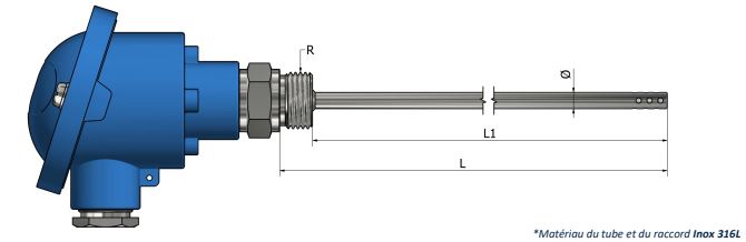 Thermistance d'ambiance ajourée avec raccord fixe - tête de raccordement HH23 - PTC et NTC (-40°C à +200°C)_0