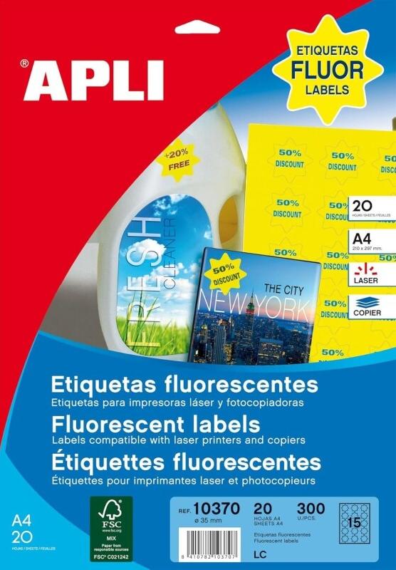 Apli 300 étiquettes jaune fluo, diam. 35 mm (20 feuilles A4 / cdt) - 8410782103707_0