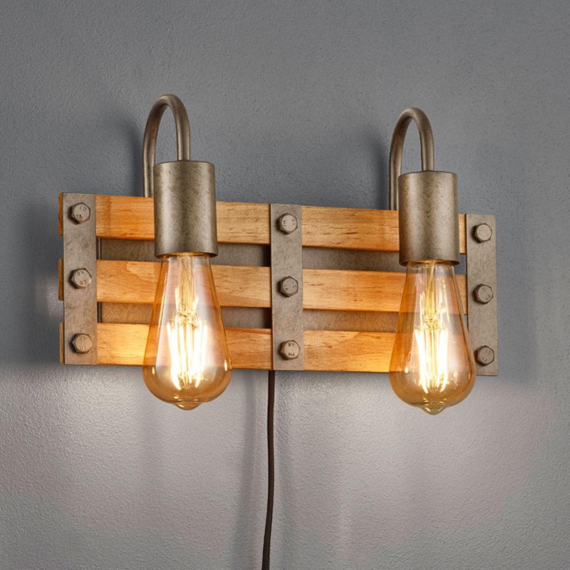 TRIO LIGHTING APPLIQUE KHAN, VINTAGE, CÂBLE + FICHE, 2 LAMPE