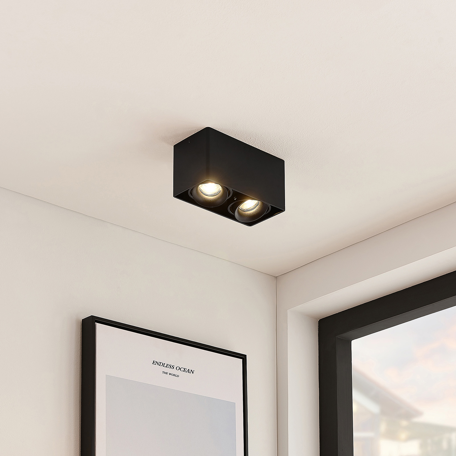 DOWNLIGHT ARCCHIO KUBIKA, 19 CM, NOIR, À 2 LAMPES, MÉTAL