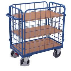 Chariot à plateaux - 4 dossiers grillagés - capacité 400/500 kg - étagères réglables - roues anti-trace_0