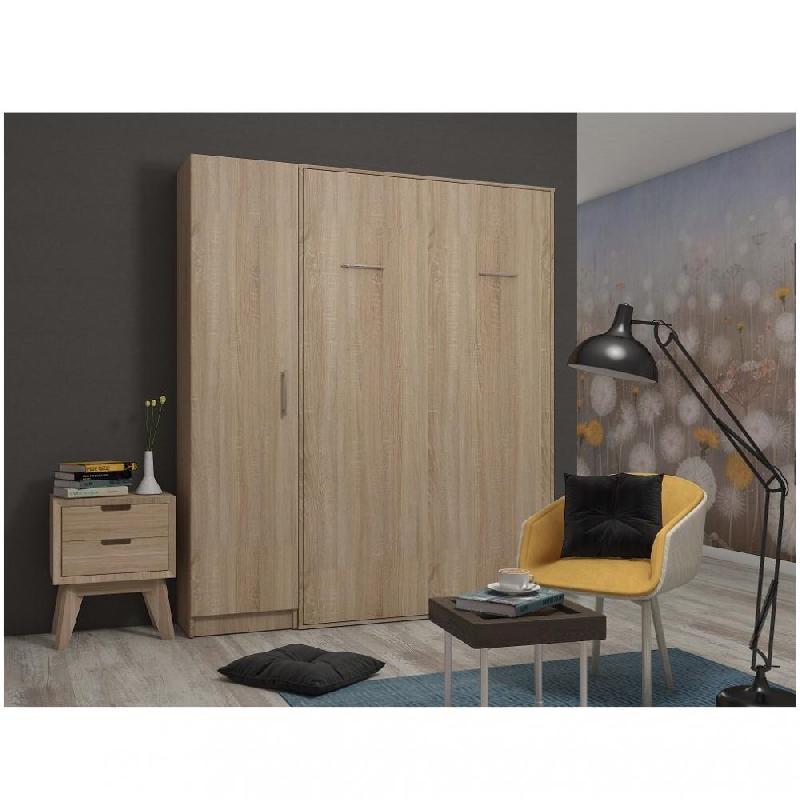 COMPOSITION ARMOIRE LIT ESCAMOTABLE SMART-V2 CHÊNE NATUREL COUCHAGE 160 X 200 CM COLONNE ARMOIRE_0