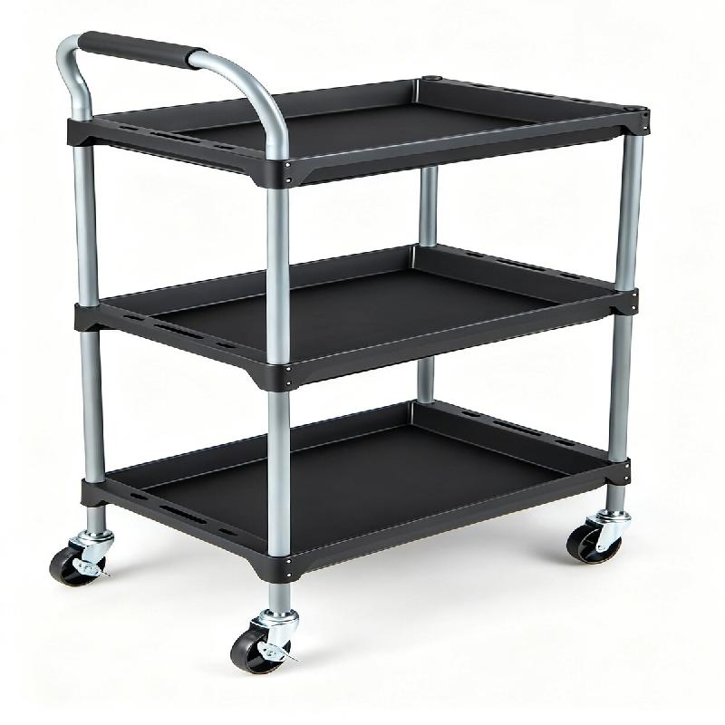 COSTWAY Chariot d'Atelier à 3 Niveaux, Chariot à Outils Mobile avec Poignée Rembourrée & Roues, Chariot de Transport pour Garage - noir FT32290PW_0