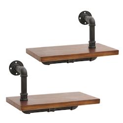 Décoshop26 - Lot de 2 étagères murales suspendues design industriel acier et bois marron 29x45x25 cm 04_0007482 - marron 3000262151141_0