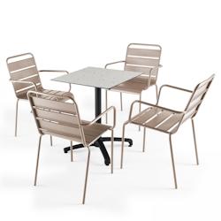 Oviala Business Ensemble table de jardin stratifié terrazzo et 4 fauteuils taupe - Oviala - gris métal 108159_0