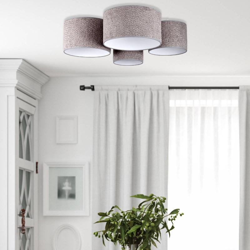 EULUNA PLAFONNIER BOUCLE AVEC QUATRE ABAT-JOUR, GRIS