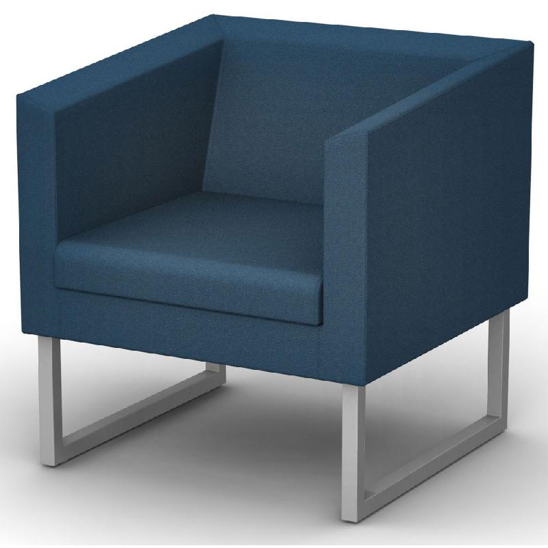 FAUTEUIL D'ACCUEIL STEN, 1 PLACE TISSU BLEU- PIETEMENT ACIER ALUMINIUM