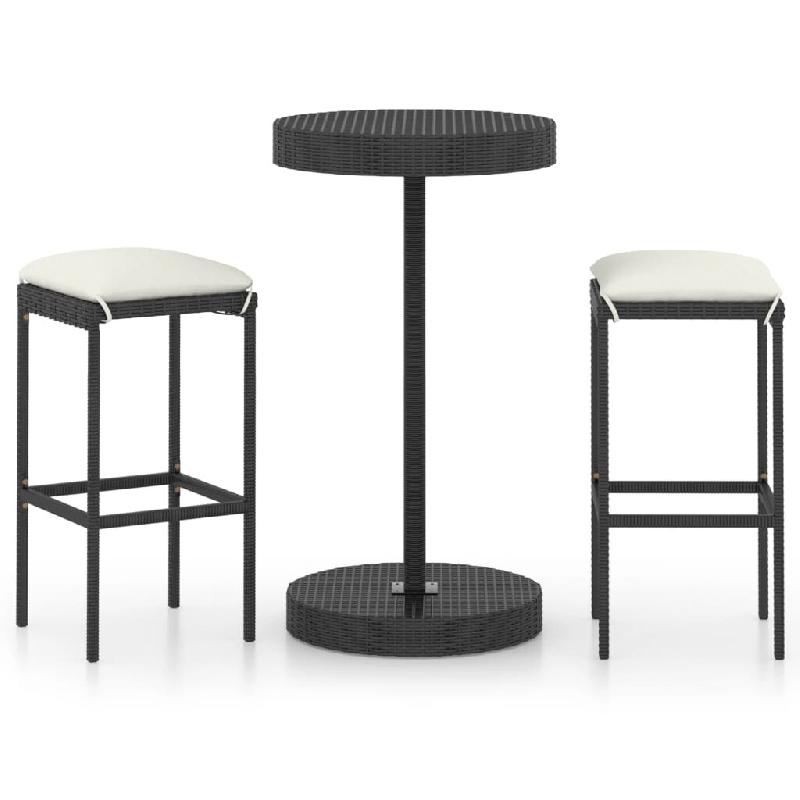 Helloshop26 - Ensemble de bar de jardin 3 pièces et coussins résine tressée noir - 3000728347767_0