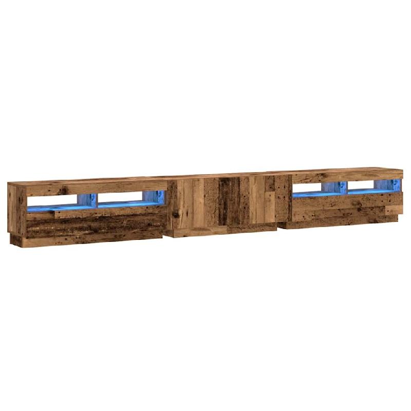 Helloshop26 - Lot de 3 meubles TV avec lumières LED grande capacité rangement 300 x 35 x 40 cm en bois d'ingénierie vieux bois 02_0055889 - Bois ma_0