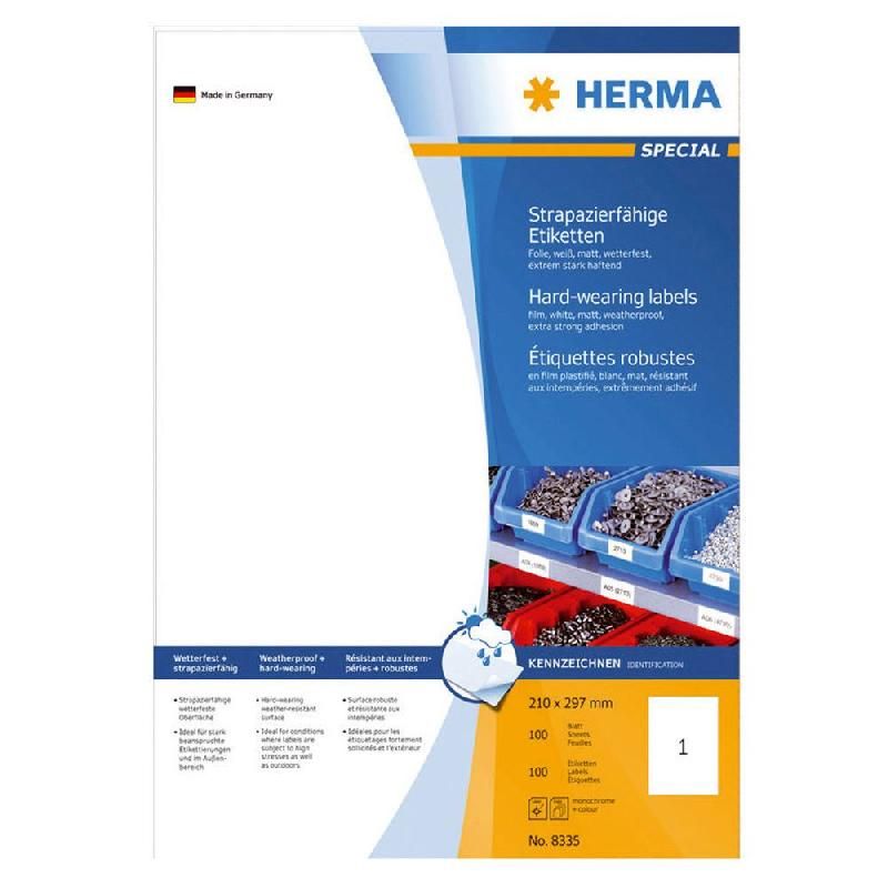 HERMA ETIQUETTES ULTRA-RÉSISTANTES HERMA - 210 X 297 MM - BLANC - BOÎTE DE 100 ÉTIQUETTES