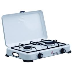 INTEC Réchaud à gaz 2 feux 3200W Brûleurs fonte amovibles Couvercle Plaque de cuisson Gaz Butane ou Propane GOLD - blanc 3701599300447_0